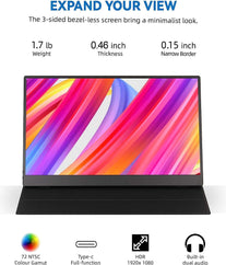 TEKXDD Portable Monitor -14 Inch Ultra-Thin Full HD 1080 IPS Screen Gaming Monitor with Mini HD Type-C USB-C, Built-In Dual Speakers/Smart Case Travel Monitor for Laptop, PS5, Xbox, Switch, Phone (14) - The Gadget Collective
