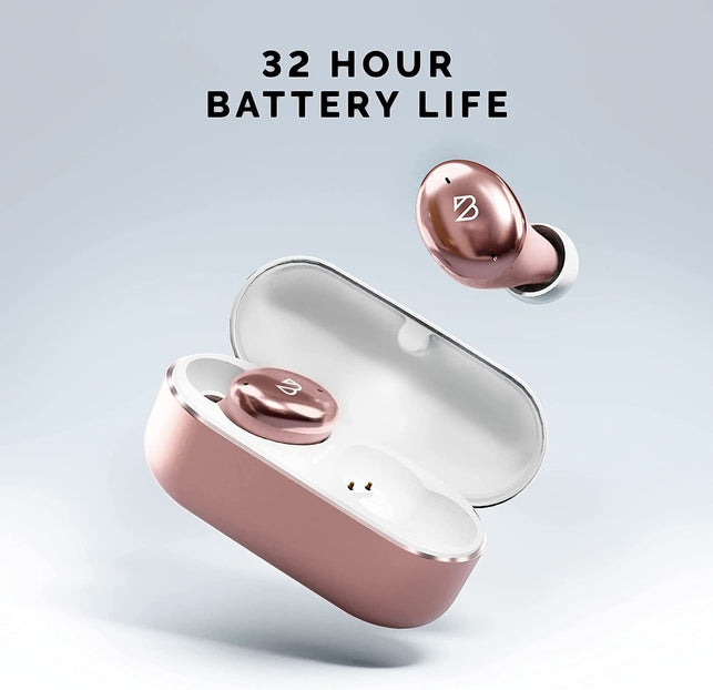 Tempo 30 Rose Gold Wireless Earbuds for Small Ears Women, Cute Pink Bluetooth Bass Boost Earphones Small Ear Canals, IPX7 Sweatproof, 32-Hour Long Battery, Loud in Ear Headphones Gift for Women - The Gadget Collective