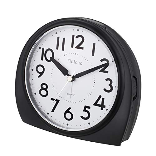 Tinload 5.5" Silent Analog Alarm Clock Non Ticking, Gentle Wake, Beep Sounds, Increasing Volume, Battery Operated Snooze and Light Functions, Easy Set, Black (Best for Elder) - The Gadget Collective