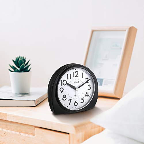 Tinload 5.5" Silent Analog Alarm Clock Non Ticking, Gentle Wake, Beep Sounds, Increasing Volume, Battery Operated Snooze and Light Functions, Easy Set, Black (Best for Elder) - The Gadget Collective