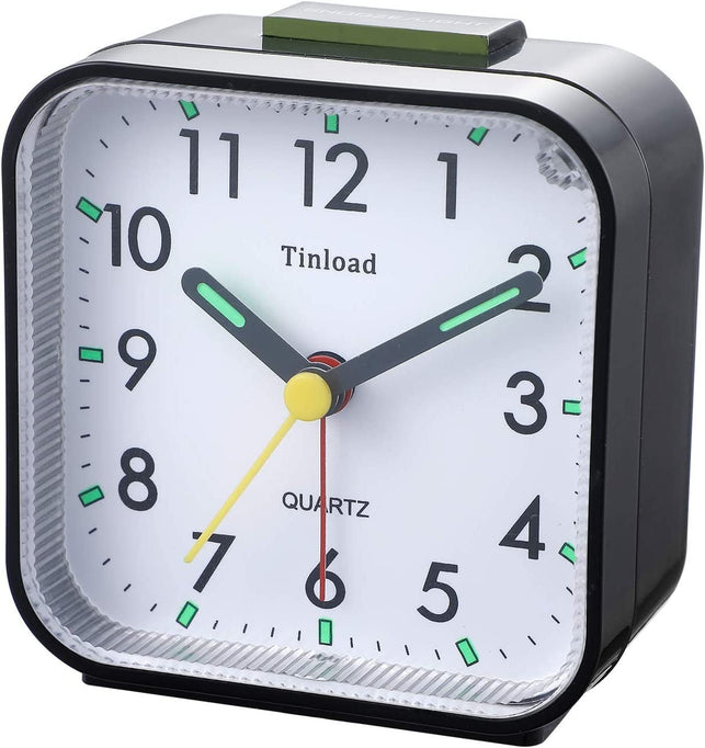 Tinload Small Battery Operated Analog Alarm Clock Silent Non Ticking, Ascending Beep Sounds, Snooze,Light Functions, Easy Set(Black) - The Gadget Collective