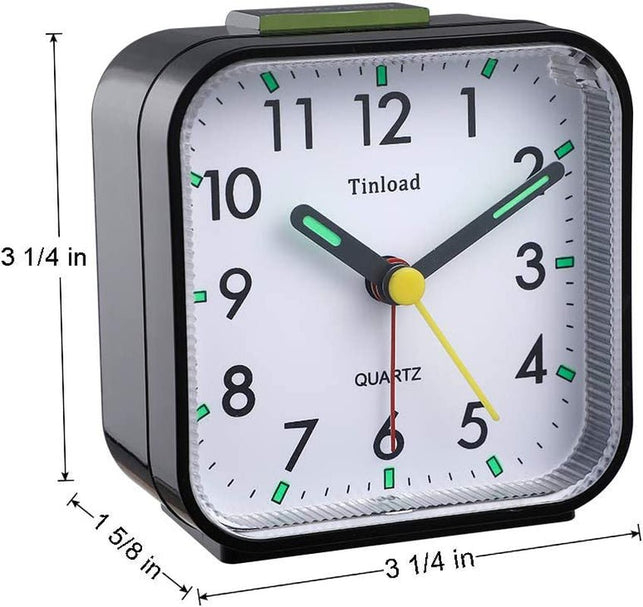 Tinload Small Battery Operated Analog Alarm Clock Silent Non Ticking, Ascending Beep Sounds, Snooze,Light Functions, Easy Set(Black) - The Gadget Collective