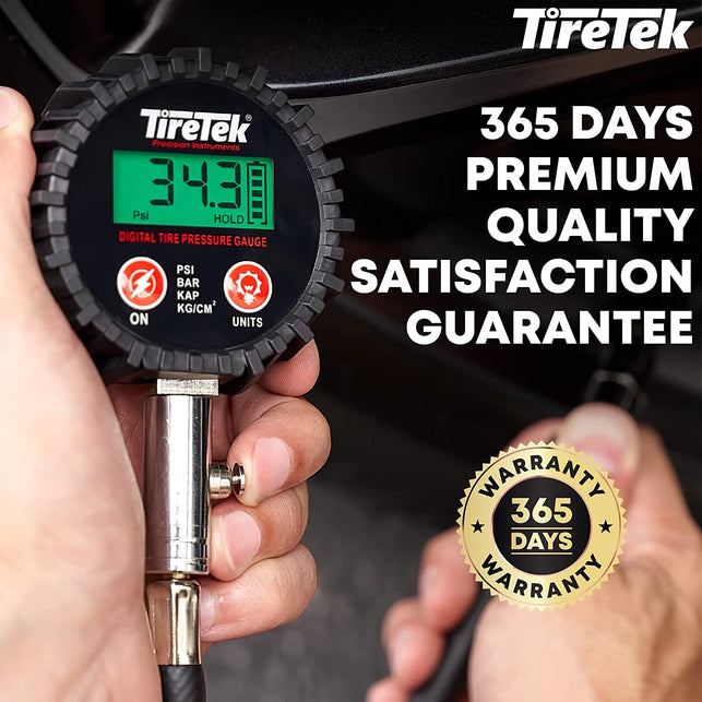 TIRETEK Digital Tire Pressure Gauge (0-200 PSI) - Heavy Duty Tire Gauge (Stainless Steel) - Motcertified ANSI - Easy to Read - Air Gauge Tire Pressure - Bike and Motorcycle Tire Pressure Gauge - The Gadget Collective