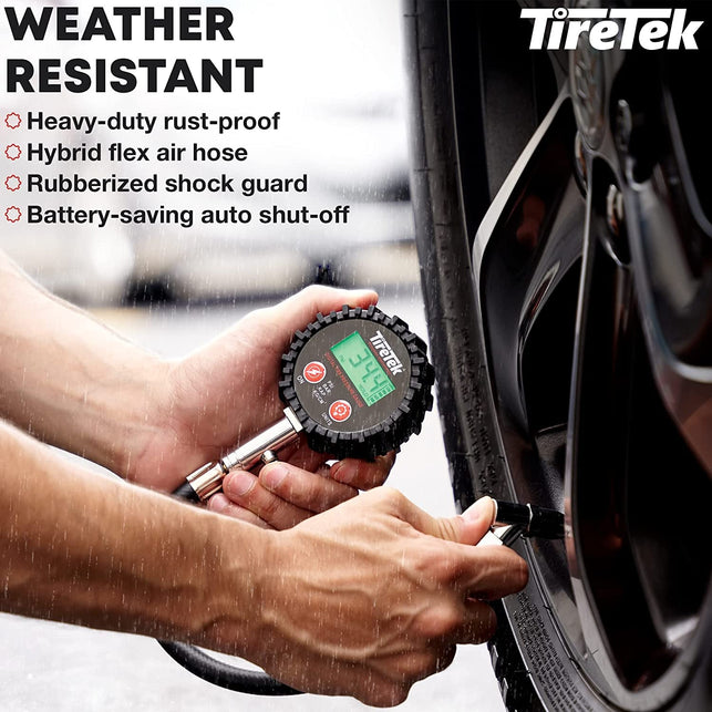 TIRETEK Digital Tire Pressure Gauge (0-200 PSI) - Heavy Duty Tire Gauge (Stainless Steel) - Motcertified ANSI - Easy to Read - Air Gauge Tire Pressure - Bike and Motorcycle Tire Pressure Gauge - The Gadget Collective