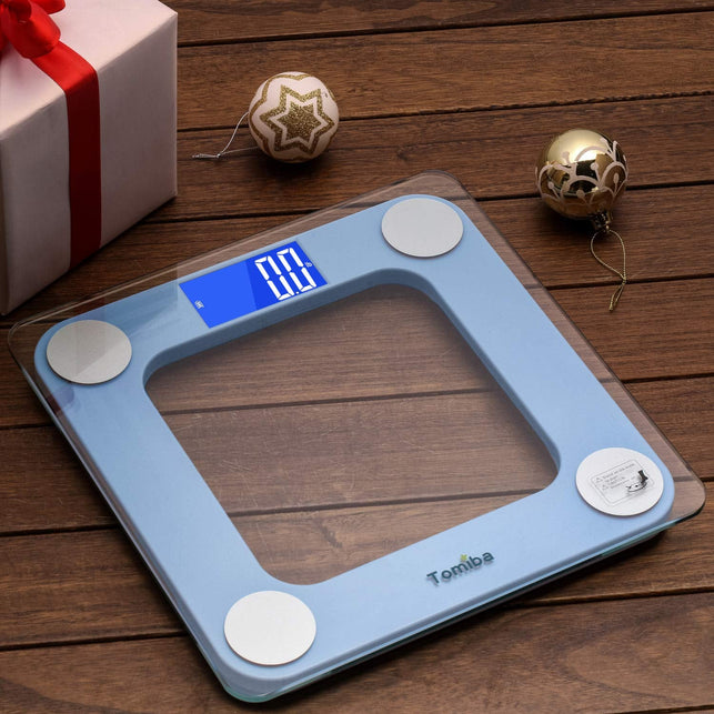 TOMIBA 550 Pounds Bathroom Scale High Precision Digital Body Weight with Step-On Technology and Easy-To-Read Backlit LCD - The Gadget Collective