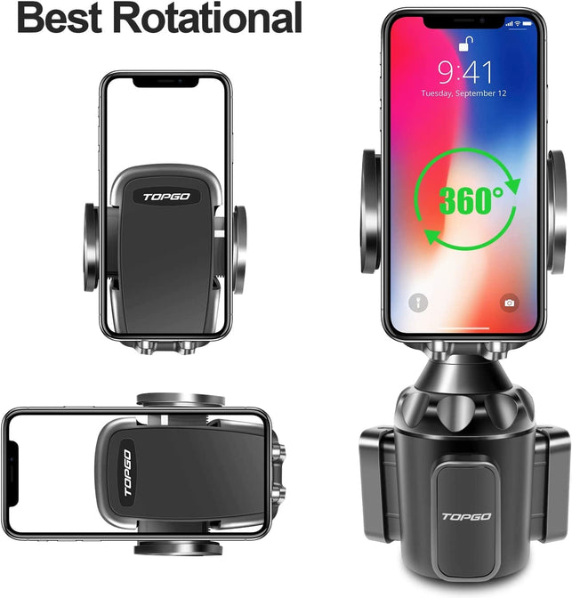 TOPGO Cup Holder Phone Mount, Cup Phone Holder for Car [Secure & Stable] Cup Holder Phone Holder Cell Phone Automobile Cradle for Iphone 14, Samsung and More Smart Phone -Black - The Gadget Collective