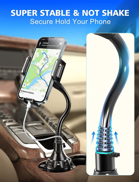 TOPGO Cup Holder Phone Mount, [Upgraded Adjustable Gooseneck & Firmly Stable] Cup Holder Phone Holder for Car, Cell Phone Automobile Cradles for Iphone 14, Samsung and More Smartphone(Black) - The Gadget Collective