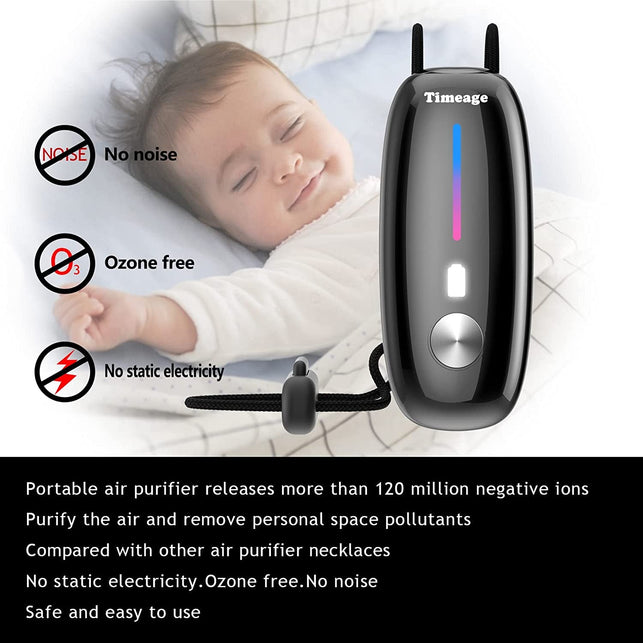 Travel Air Purifier,Timeage Wearable Air Purifier Necklace, Portable Mini Air Ionizer Eliminates Pollen,Smoke,Dust for Outdoor,Travel(Button Press) - The Gadget Collective