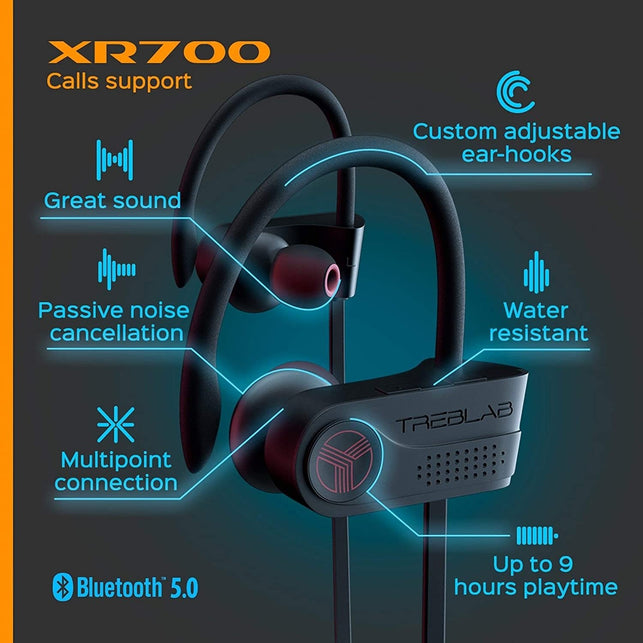 Treblab XR700 - Wireless Running Earbuds - Top Sports Headphones, Custom Adjustable Earhooks, Bluetooth 5.0 IPX7 Waterproof,Rugged Workout Earphones, - The Gadget Collective