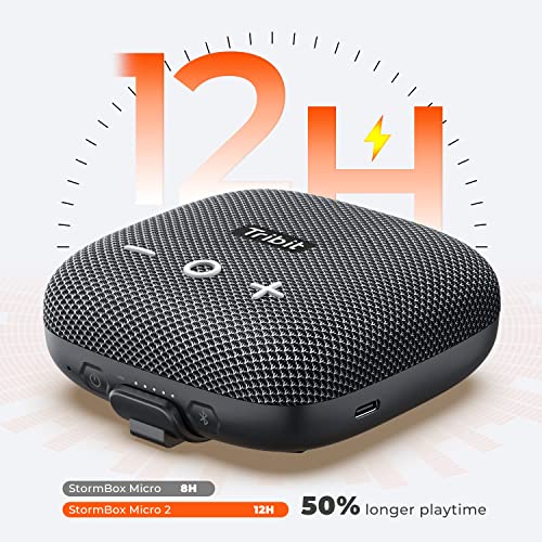 Tribit StormBox Micro 2 Portable Speaker: 90dB Loud Sound Deep Bass IP67 Waterproof Small Speaker Built-in Strap, 12H Playtime Long Battery Powerbank for Outdoor Camping Biking, 120ft Bluetooth Range - The Gadget Collective