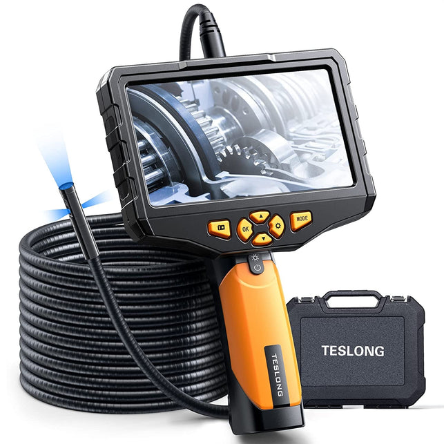 Triple Lens Borescope Inspection Camera, Teslong Professional Endoscope with Light, Digital Video Scope Camera, 5" IPS Screen, Waterproof Flexible Cable for Automotive/Home/Wall/Pipe/Car (16.4Ft) - The Gadget Collective