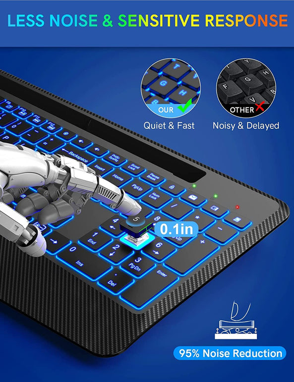 Trueque Wireless Keyboard with 7 Colored Backlits, Wrist Rest, Phone Holder, Rechargeable Ergonomic Computer Keyboard with Silent Keys, Full Size Lighted Keyboard for Windows, Macbook, PC, Laptop - The Gadget Collective