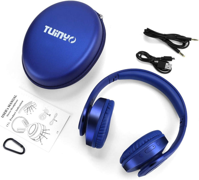 TUINYO Bluetooth Headphones Wireless, over Ear Stereo Wireless Headset 40H Playtime with Deep Bass, Soft Memory-Protein Earmuffs, Built-In Mic Wired Mode Pc/Cell Phones/Tv-Dark Blue - The Gadget Collective