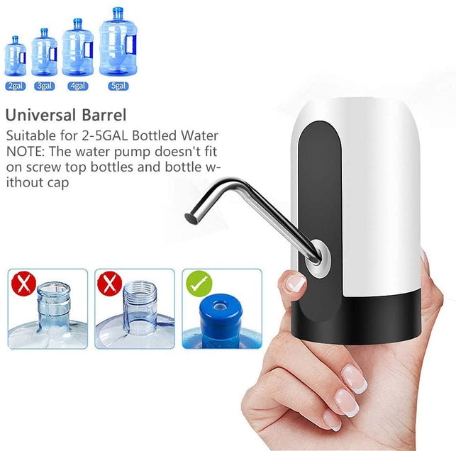 Urdonda Water Bottle Pump, USB Charging Automatic Drinking Water Pump Portable Electric Water Dispenser Water Bottle Switch for Universal 5 Gallon Bot - The Gadget Collective