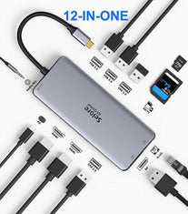 USB C Docking Station Dual Monitor, 12 in 1 USB-C Triple Display Docking Station to Dual 4K HDMI+DP Port+2 USB3.0+2 USB 2.0+Sd/Tf+Pd+Ethernet+3.5Mm Audio for Dell/Surface/Hp/Lenovo Laptop - The Gadget Collective