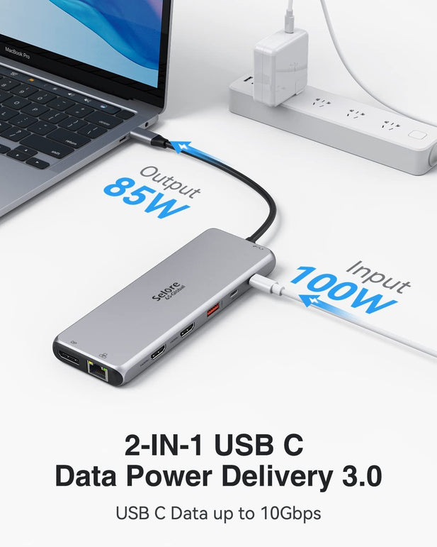 USB C Docking Station Dual Monitor,13 in 1 Multiple Monitor Adapter with 2 HDMI, DP, USB 3.1, 5*USB A, 2*USB C,Ethernet,Audio,Usb C Hub Dual Hdmi,Dual Monitor Adapter for Macbook/Dell/Hp/Lenovo Laptop - The Gadget Collective