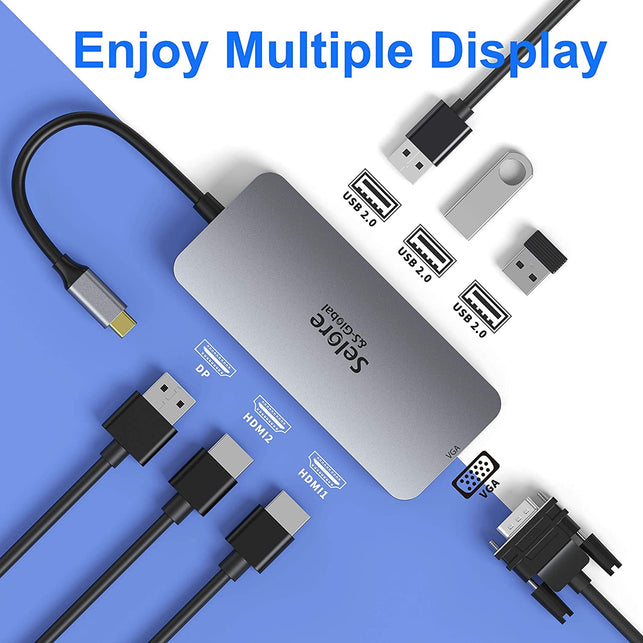 USB C to Dual HDMI Adapter,7 in 1 USB C Docking Station to Dual HDMI Displayport VGA Adapter,Usb C to 3USB 2.0, Multi Monitor Adapter for Dell XPS 13 15,Lenovo Yoga,Huawei Matebook X Pro,Etc - The Gadget Collective