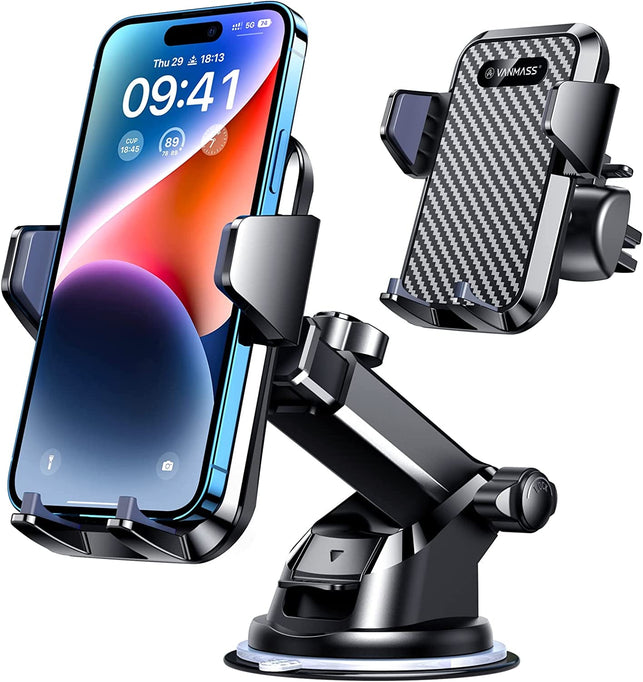 VANMASS Universal Car Phone Mount,【Patent & Safety Certs】 Upgraded Handsfree Stand, Phone Holder for Car Dashboard Windshield Vent, Compatible Iphone 13 12 11 Pro Max Xs XR X 8, Galaxy S20 Note 10 9 - The Gadget Collective