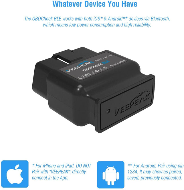 Veepeak Obdcheck BLE Bluetooth OBD II Scanner Auto Diagnostic Scan Tool for Ios & Android, Bluetooth 4.0 Car Check Engine Light Code Reader - The Gadget Collective