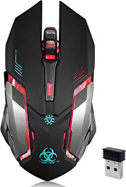 VEGCOO Wireless Gaming Mouse, C8 Silent Click Wireless Rechargeable Mouse with Colorful LED Lights and 3 Level DPI 400Mah Lithium Battery for Laptop and Computer (Black) - The Gadget Collective