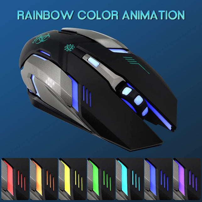 VEGCOO Wireless Gaming Mouse, C8 Silent Click Wireless Rechargeable Mouse with Colorful LED Lights and 3 Level DPI 400Mah Lithium Battery for Laptop and Computer (Black) - The Gadget Collective