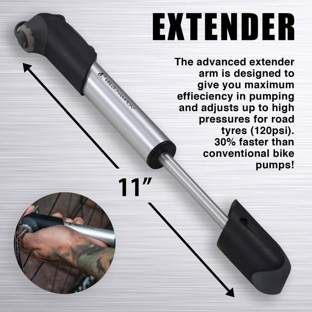 VeloChampion 7" inch Metal Alloy Bike Cycling Frame Pump Presta & Schrader with 100 PSI / 6.9 Bar Max Pressure - Lightweight, Portable, Compact & Dura - The Gadget Collective