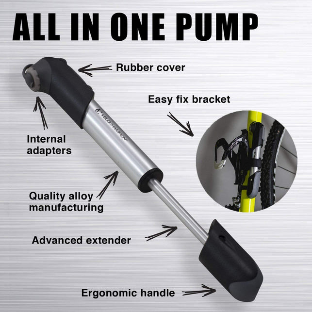 VeloChampion 7" inch Metal Alloy Bike Cycling Frame Pump Presta & Schrader with 100 PSI / 6.9 Bar Max Pressure - Lightweight, Portable, Compact & Dura - The Gadget Collective