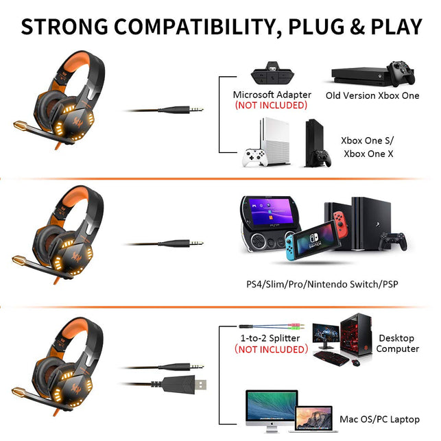 VersionTECH G2000 Stereo Gaming Headset for Xbox One PS4 PC Surround Sound Over-Ear Headphones with Noise Cancelling Mic LED Lights - The Gadget Collective