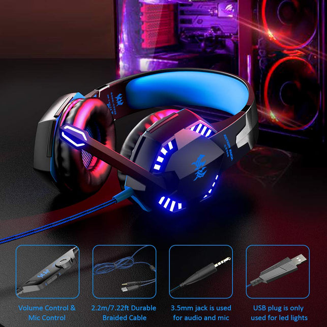 VersionTECH G2000 Stereo Gaming Headset for Xbox One PS4 PC Surround Sound Over-Ear Headphones with Noise Cancelling Mic LED Lights - The Gadget Collective