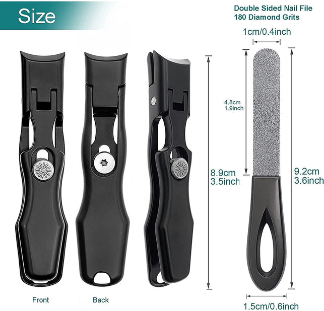 VOGARB Toenail Clippers for Thick Nails Safety Lock Extra Large Wide Jaw Opening Premium Nail Clippers with File Heavy Duty Fingernail Cutter No Splash for Men Women Adult Seniors (Black with File) - The Gadget Collective