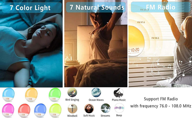 Wake Up Light Sunrise Alarm Clock for Kids, Heavy Sleepers, Bedroom, with Sunrise Simulation, Sleep Aid, Dual Alarms, FM Radio, Snooze, Nightlight, Da - The Gadget Collective