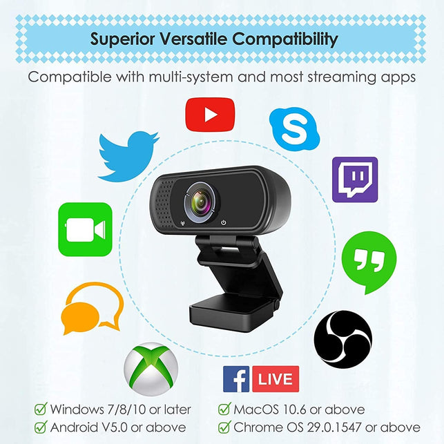 Webcam HD 1080P Web Camera, USB PC Computer Webcam with Microphone, Laptop Desktop Full HD Camera Video Webcam 110 Degree Widescreen, Pro Streaming Webcam for Recording, Calling, Conferencing, Gaming - The Gadget Collective