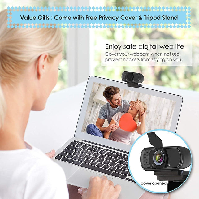 Webcam HD 1080P Web Camera, USB PC Computer Webcam with Microphone, Laptop Desktop Full HD Camera Video Webcam 110 Degree Widescreen, Pro Streaming Webcam for Recording, Calling, Conferencing, Gaming - The Gadget Collective