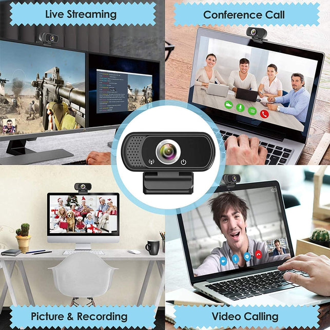 Webcam HD 1080P Web Camera, USB PC Computer Webcam with Microphone, Laptop Desktop Full HD Camera Video Webcam 110 Degree Widescreen, Pro Streaming Webcam for Recording, Calling, Conferencing, Gaming - The Gadget Collective