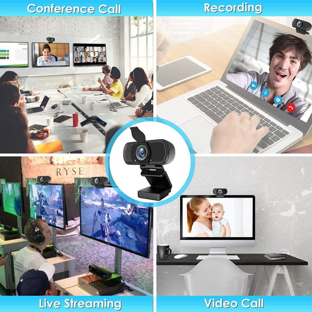 Webcam, HD Webcam 1080P with Privacy Shutter and Tripod Stand, Pro Streaming Web Camera with Microphone, Widescreen USB Computer Camera for PC Mac Laptop Desktop Video Calling Conferencing Recording - The Gadget Collective