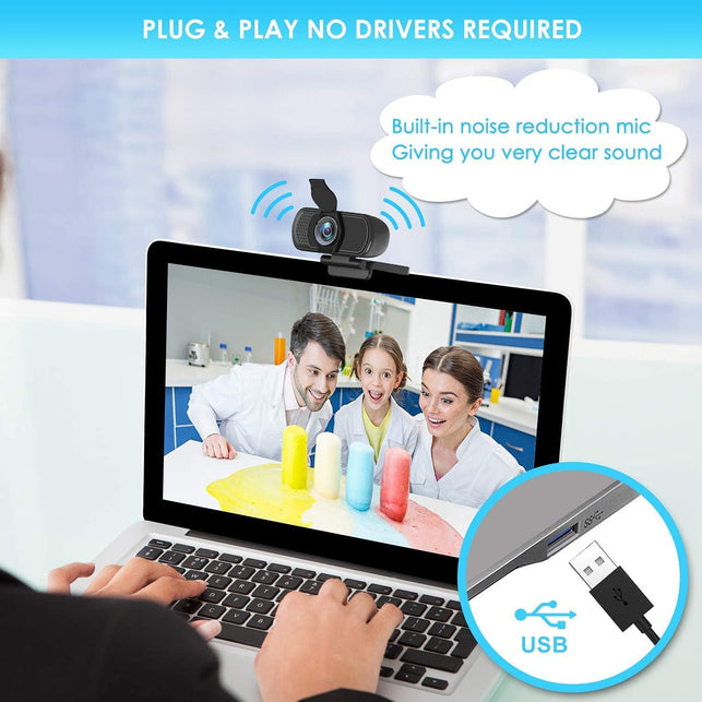 Webcam, HD Webcam 1080P with Privacy Shutter and Tripod Stand, Pro Streaming Web Camera with Microphone, Widescreen USB Computer Camera for PC Mac Laptop Desktop Video Calling Conferencing Recording - The Gadget Collective
