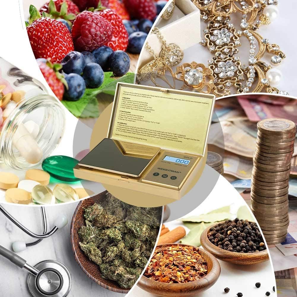 WEIGHTMAN Digital Scale Gram, 200g/0.01g Pocket Scale Gold Titanium  Plating, LCD Backlit Display, Mini Jewelry Scale with 6 Units, Auto Off,  Tare Function for Food, Herb, Coins Auction