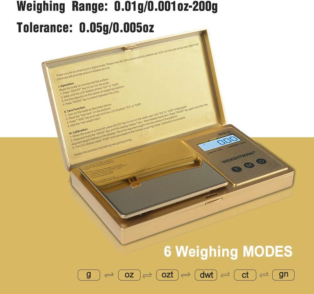 WEIGHTMAN WEIgHTMAN Digital Scale gram, 200g001g Pocket Scale gold Titanium  Plating, LcD Backlit Display, Mini Jewelry Scale with 6 Units