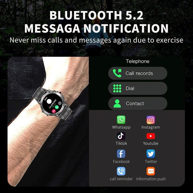 WETCEAOM Military Smart Watch for Men with Bluetooth Call (Answer/Dial Calls), IP68 Waterproof Fitness Tracker, 1.52" Rugged Smart Watch for Android Ios Iphones with Heart Rate Blood Oxygen Monitor - The Gadget Collective