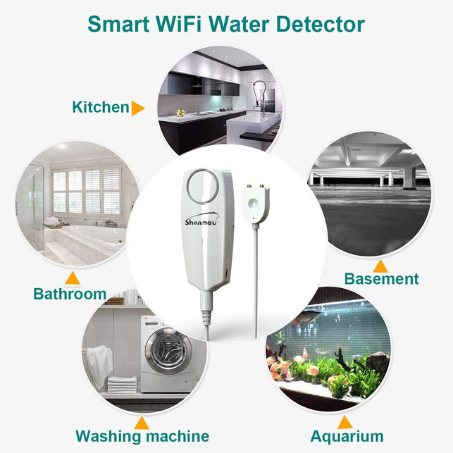 Wifi Water Sensor 100Db Alarm, Smart Water Leak Detector, Tuya APP Free Remote Monitoring of Leakage, 5.9FT Detection Line, Mute / 6 Ringtones Adjustable, Can Open SMS and Phone Notification Function - The Gadget Collective