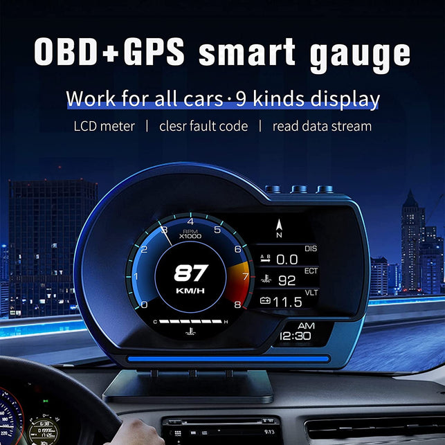 Wiiyii Car HUD Head up Display P6, OBD+GPS Smart Gauge, Works Great for Most Cars (190 Grams) - The Gadget Collective