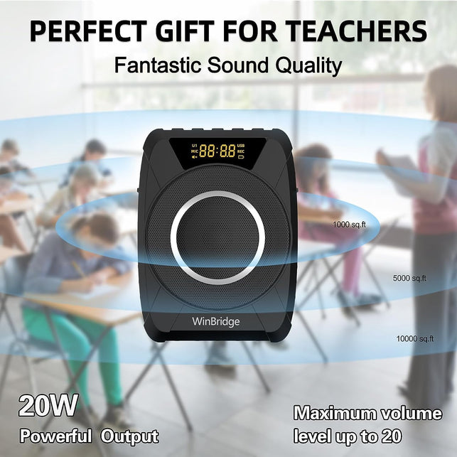 Winbridge 20W Bluetooth Voice Amplifier Wireless Microphone for Teachers, Portable Waterproof Voice Amplifier for Teaching, Speaking, Classroom, Personal Mic Headset and Speaker System M801 - The Gadget Collective