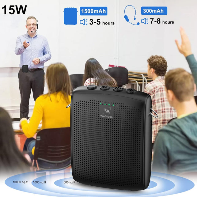 Winbridge Bluetooth Voice Amplifier for Teachers, Wireless Voice Amplifier with Bluetooth Headset Microphone, Portable Megaphone Speaker Headset System, Teacher Must Haves 15W/1500Mah WB002 - The Gadget Collective