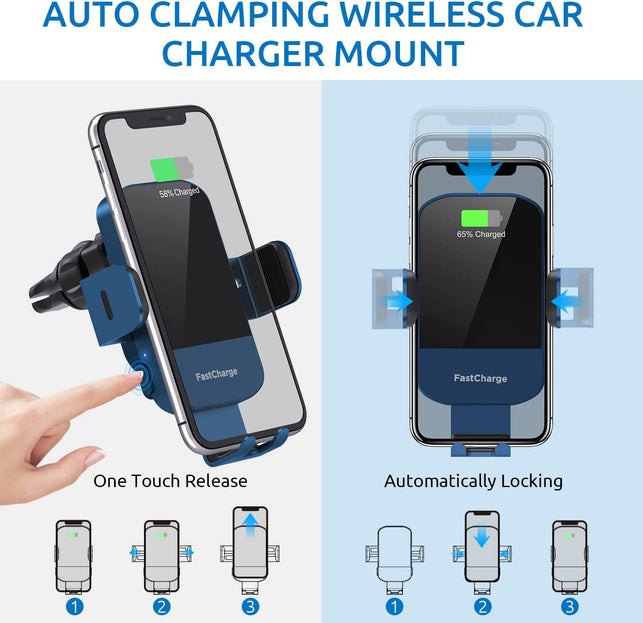 Wireless Car Charger, Chgeek 15W Fast Auto Clamping Car Charger Phone Mount Windshield Air Vent Phone Holder for Iphone 14 13 12 Mini Pro Max 11 Xs, Samsung Galaxy S22+ S21 S10+ Note 20, Etc - The Gadget Collective