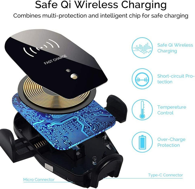 Wireless Car Charger Mount, Mikikin Auto-Clamping Qi 10W 7.5W Fast Charging Car Phone Holder Air Vent Compatible with Iphone 14/13/12/Mini/11/Pro/Pro Max/Plus/Xr/Xs/X/8, Samsung S22/S21/S20/10/Note 20 - The Gadget Collective