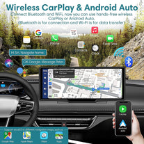 Wireless Carplay & Android Auto Portable Car Stereo, 2.5K Front Dash Cam, Backup Camera, 64G Tf-Card, Bluetooth Handsfree, 10" HD IPS Touchscreen, Dual Screen, Carplay Screen Supports All Cars Trucks - The Gadget Collective