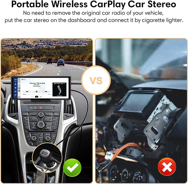Wireless Carplay & Android Auto Portable Car Stereo, 2.5K Front Dash Cam, Backup Camera, 64G Tf-Card, Bluetooth Handsfree, 10" HD IPS Touchscreen, Dual Screen, Carplay Screen Supports All Cars Trucks - The Gadget Collective