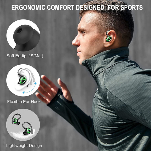 Wireless Earbud, Bluetooth 5.3 Headphones Sport Wireless Earphones in Ear Noise Cancelling Earbud with Dual Mic, over Earhooks Ear Buds IP7 Waterproof 48H Deep Bass Headset for Running Gym USB-C[2022] - The Gadget Collective