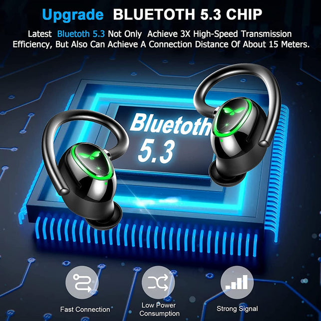 Wireless Earbud, Bluetooth 5.3 Headphones Sport Wireless Earphones in Ear Noise Cancelling Earbud with Dual Mic, over Earhooks Ear Buds IP7 Waterproof 48H Deep Bass Headset for Running Gym USB-C[2022] - The Gadget Collective