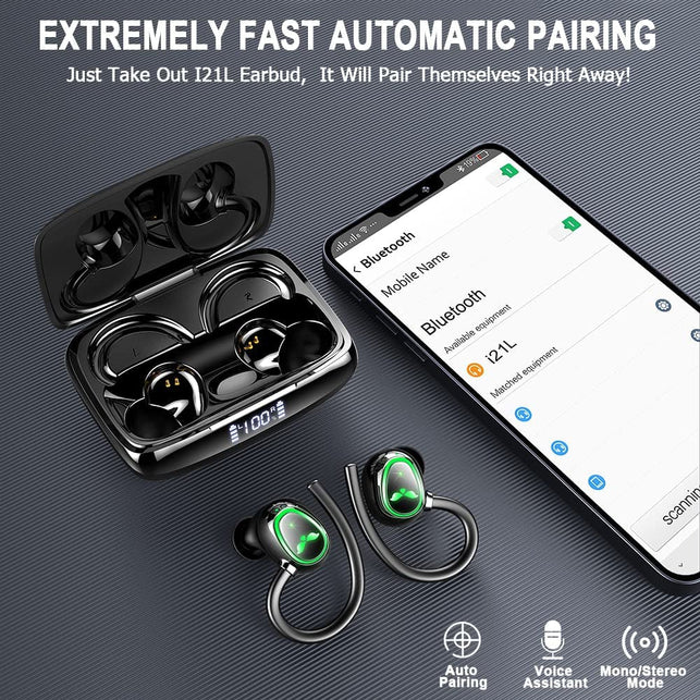 Wireless Earbud, Bluetooth 5.3 Headphones Sport Wireless Earphones in Ear Noise Cancelling Earbud with Dual Mic, over Earhooks Ear Buds IP7 Waterproof 48H Deep Bass Headset for Running Gym USB-C[2022] - The Gadget Collective